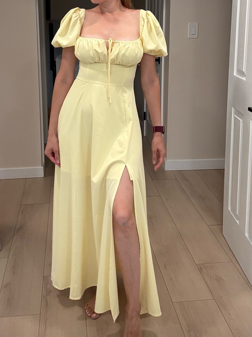 Yellow Puff-Sleeve Maxi Dress size s